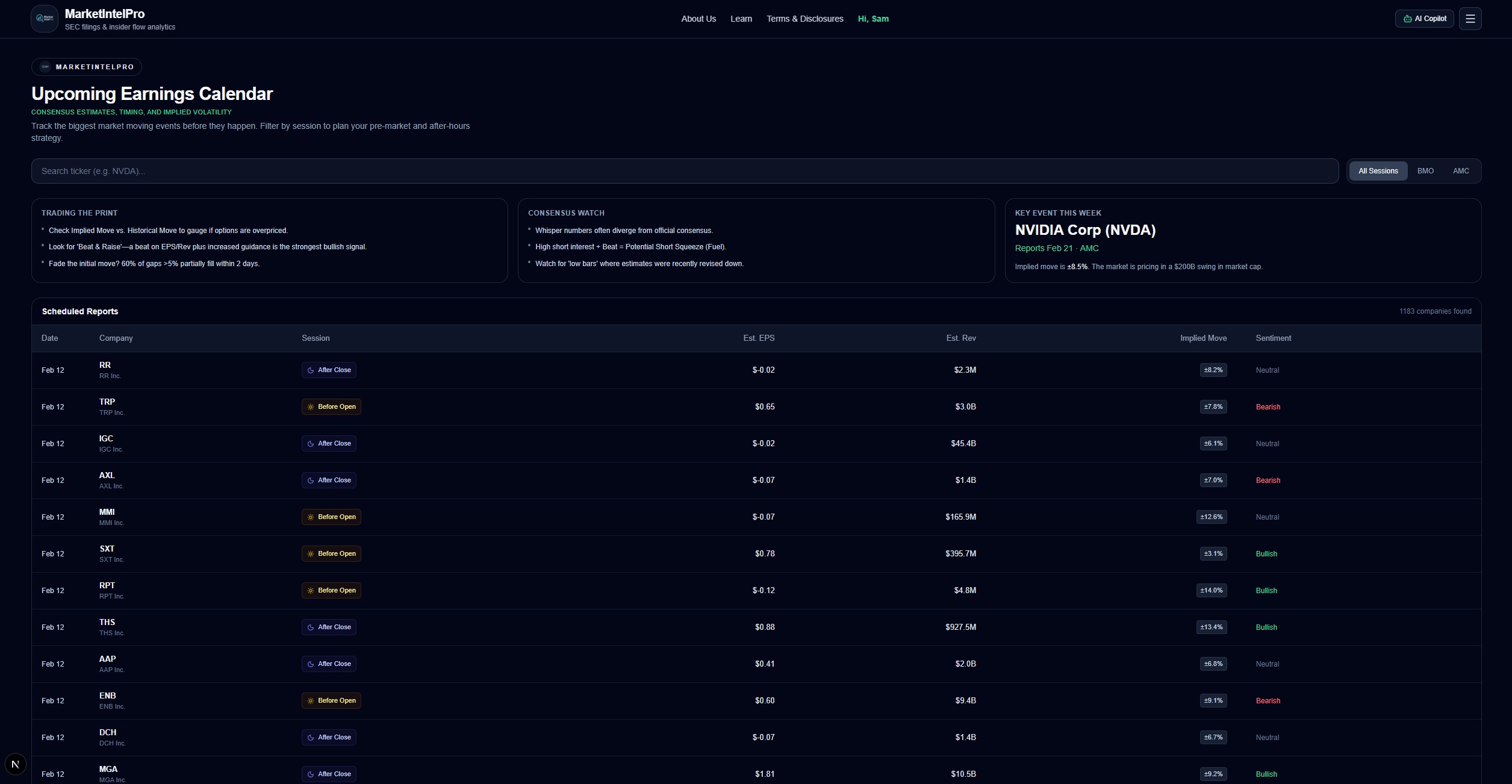 Upcoming Earnings Radar